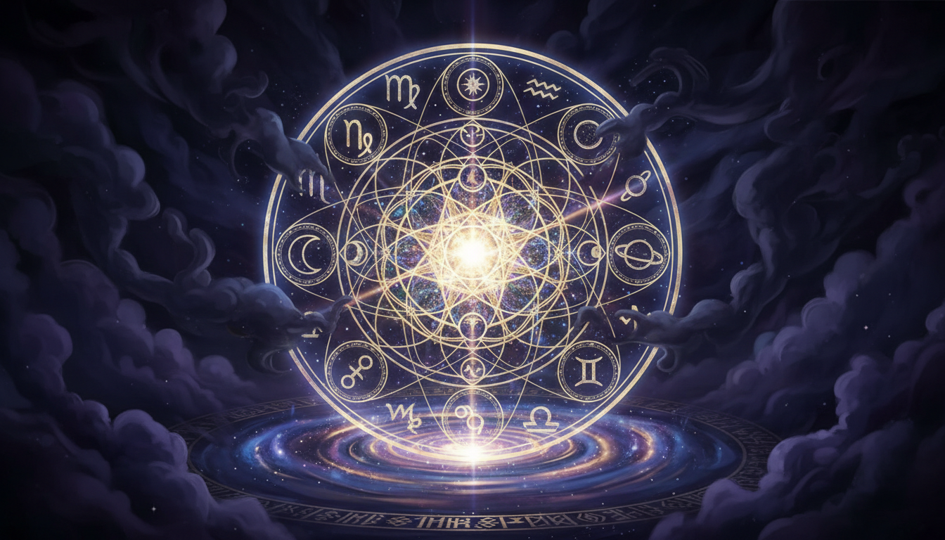 Мистичен щит, излъчващ светлина, заобиколен от тъмни сенки