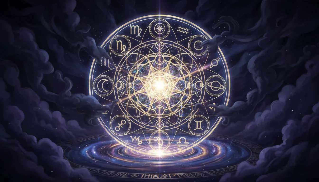 Мистичен щит, излъчващ светлина, заобиколен от тъмни сенки