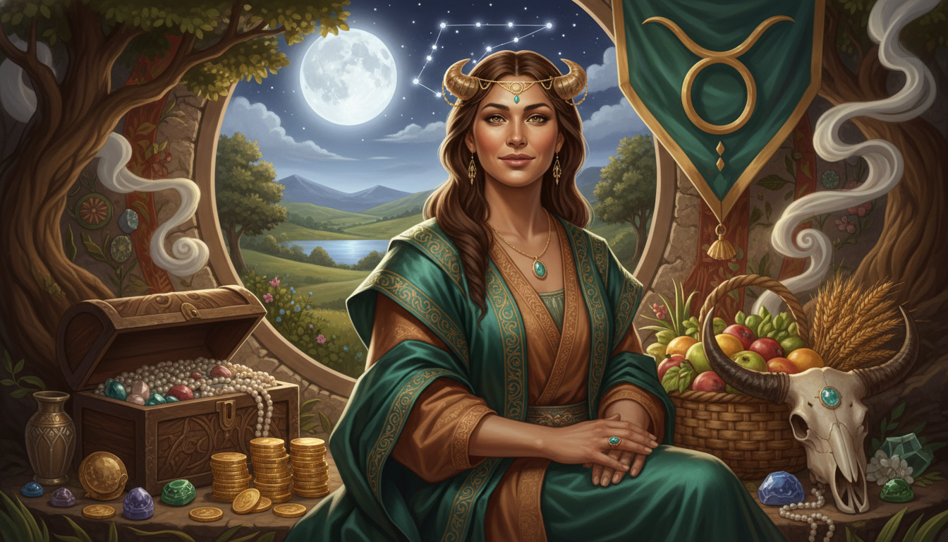 Портрет на човек със земни черти, спокоен, с уверена усмивка, заобиколен от луксозни, но земни предмети