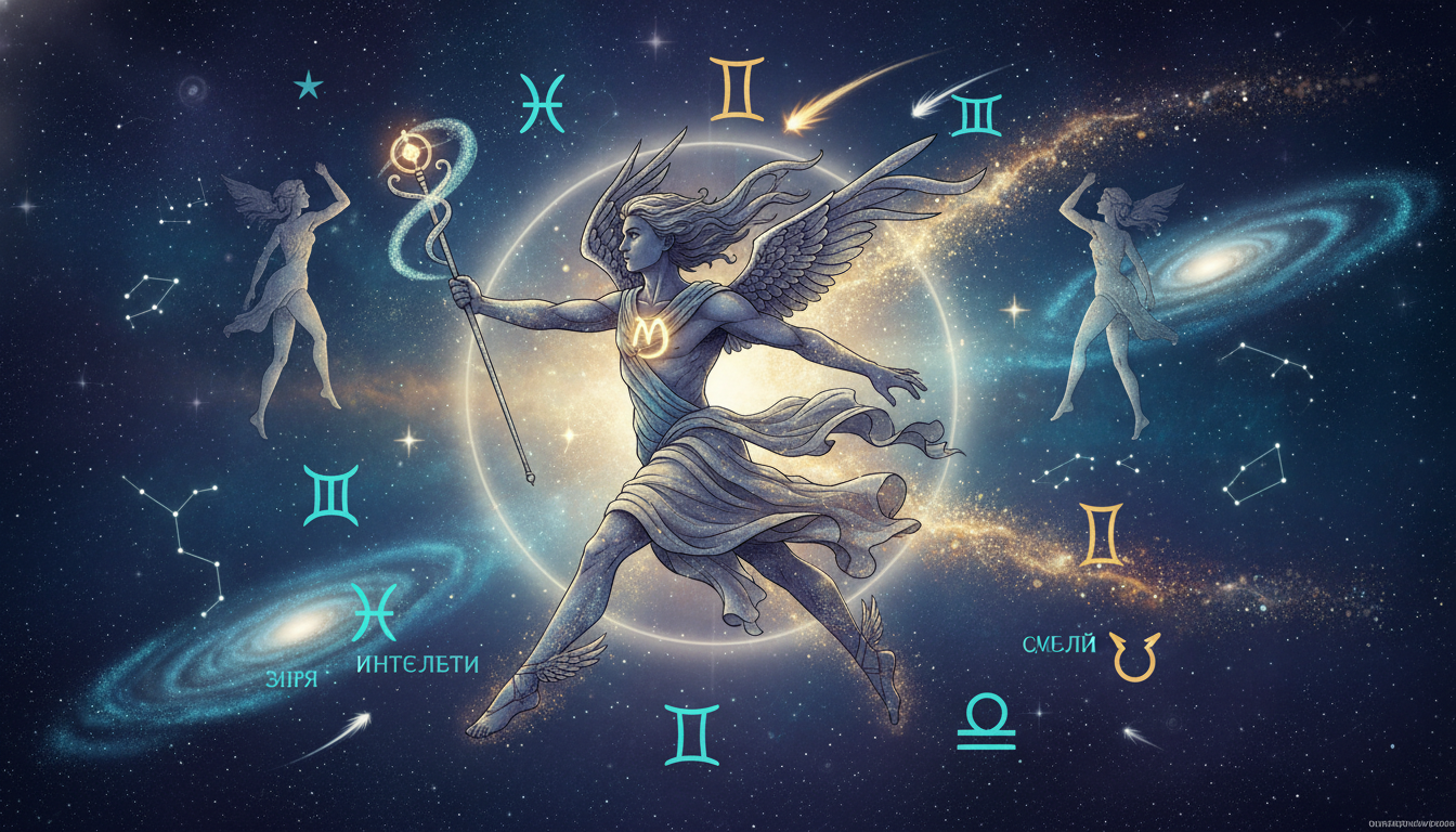 планетата Меркурий, изобразен като бърз и пъргав, с крила на сандалите