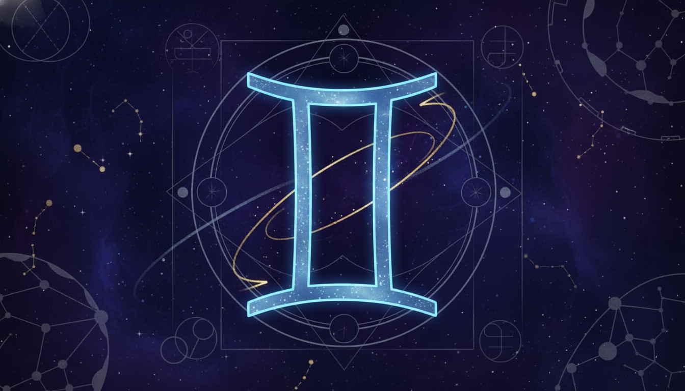 зодиакалният символ на Близнаци (♊) като две вертикални линии, свързани с хоризонтална