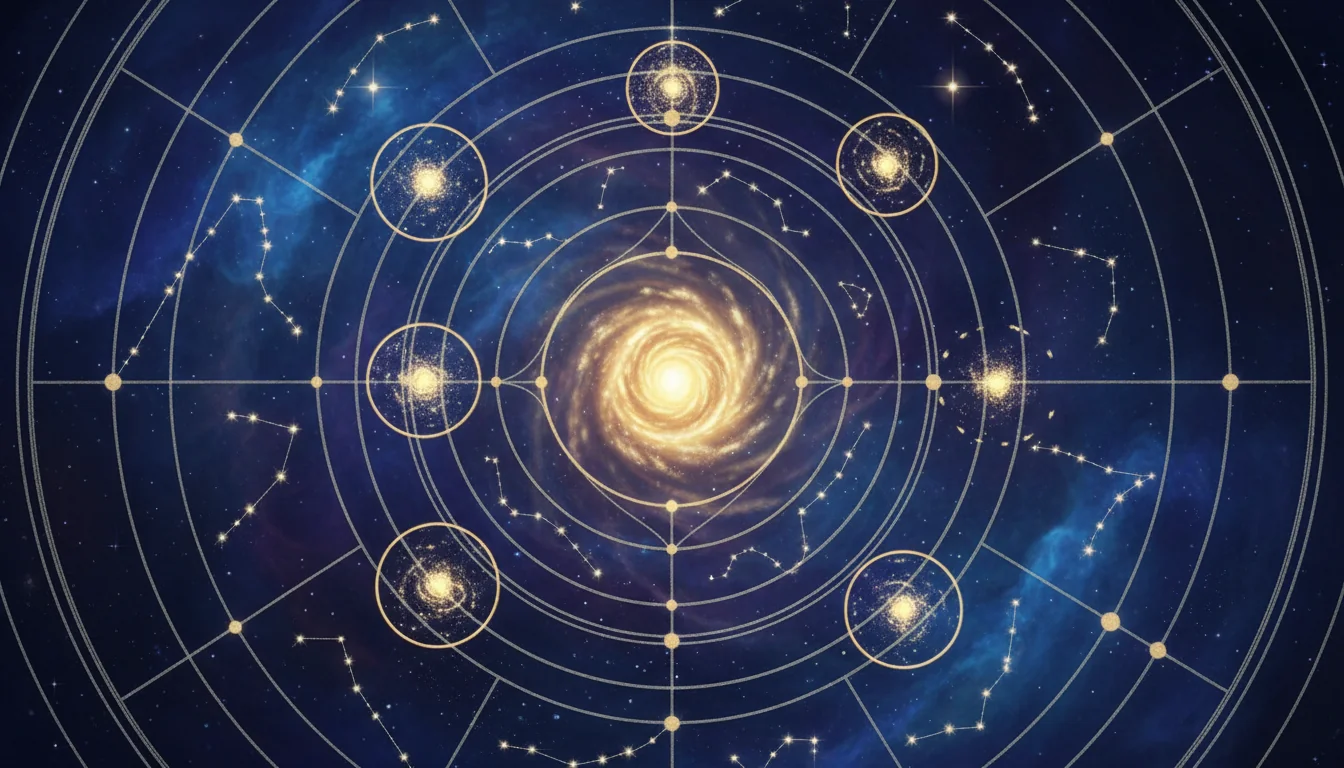 Мистична карта на небето с подчертани възли и звезди