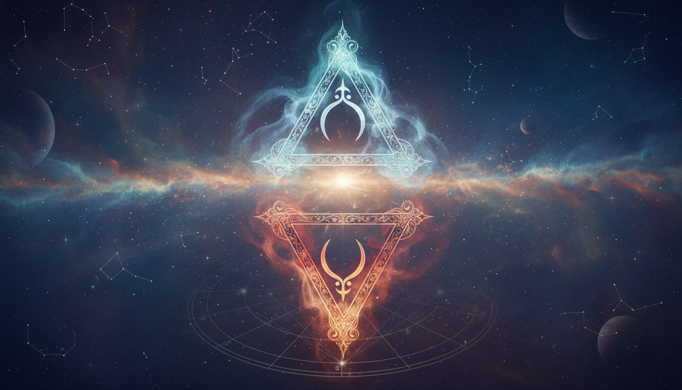 Символи на Южния (обърнат надолу триъгълник) и Северния (обърнат нагоре триъгълник) възел