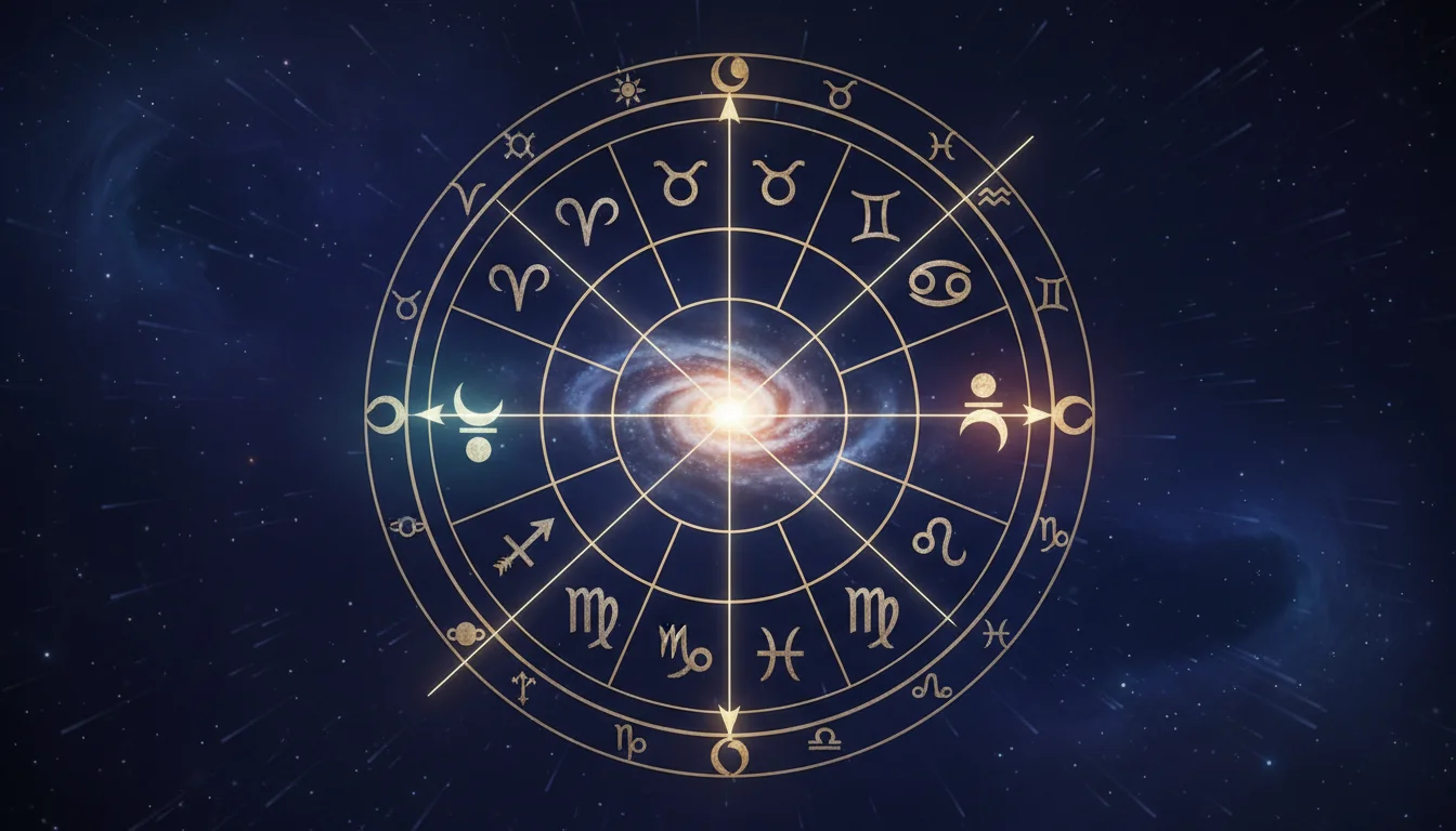 Визуална схема на зодиакалния кръг с отбелязани оси на възлите