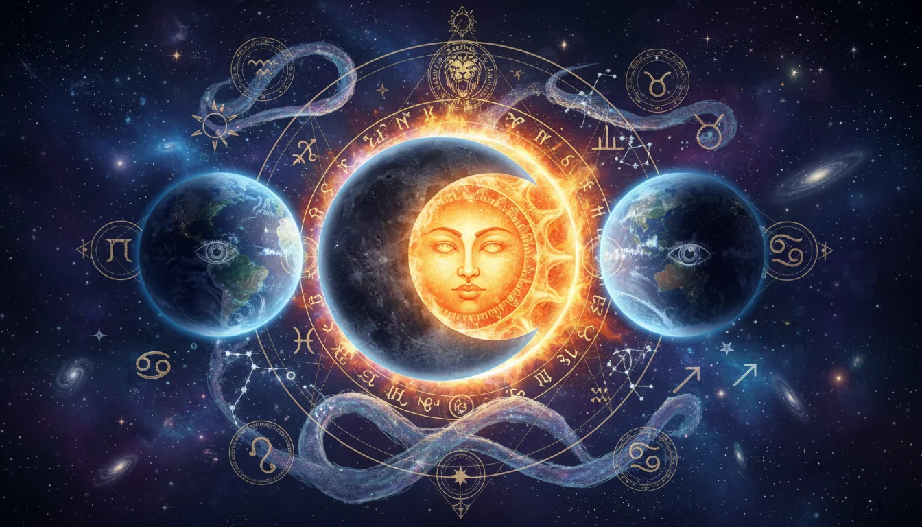 космическо подреждане на Слънцето, Луната и Земята по време на затъмнение