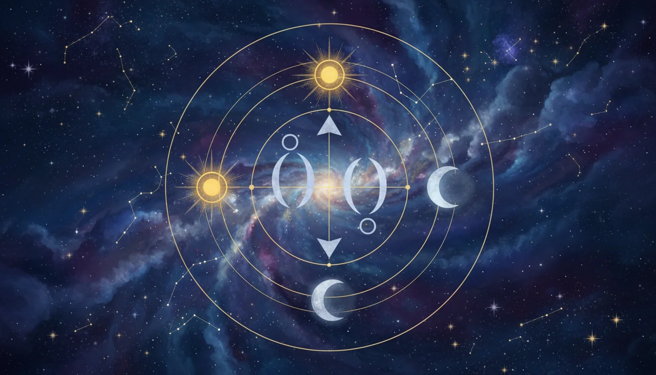схема на лунните възли и астрологични символи на слънцето и луната