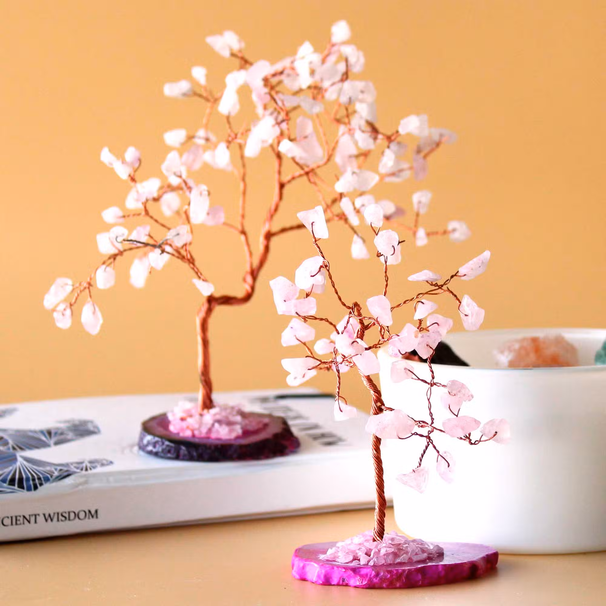 Дърво от Розов Кварц на Агатова Основа (35 камъка) - 2