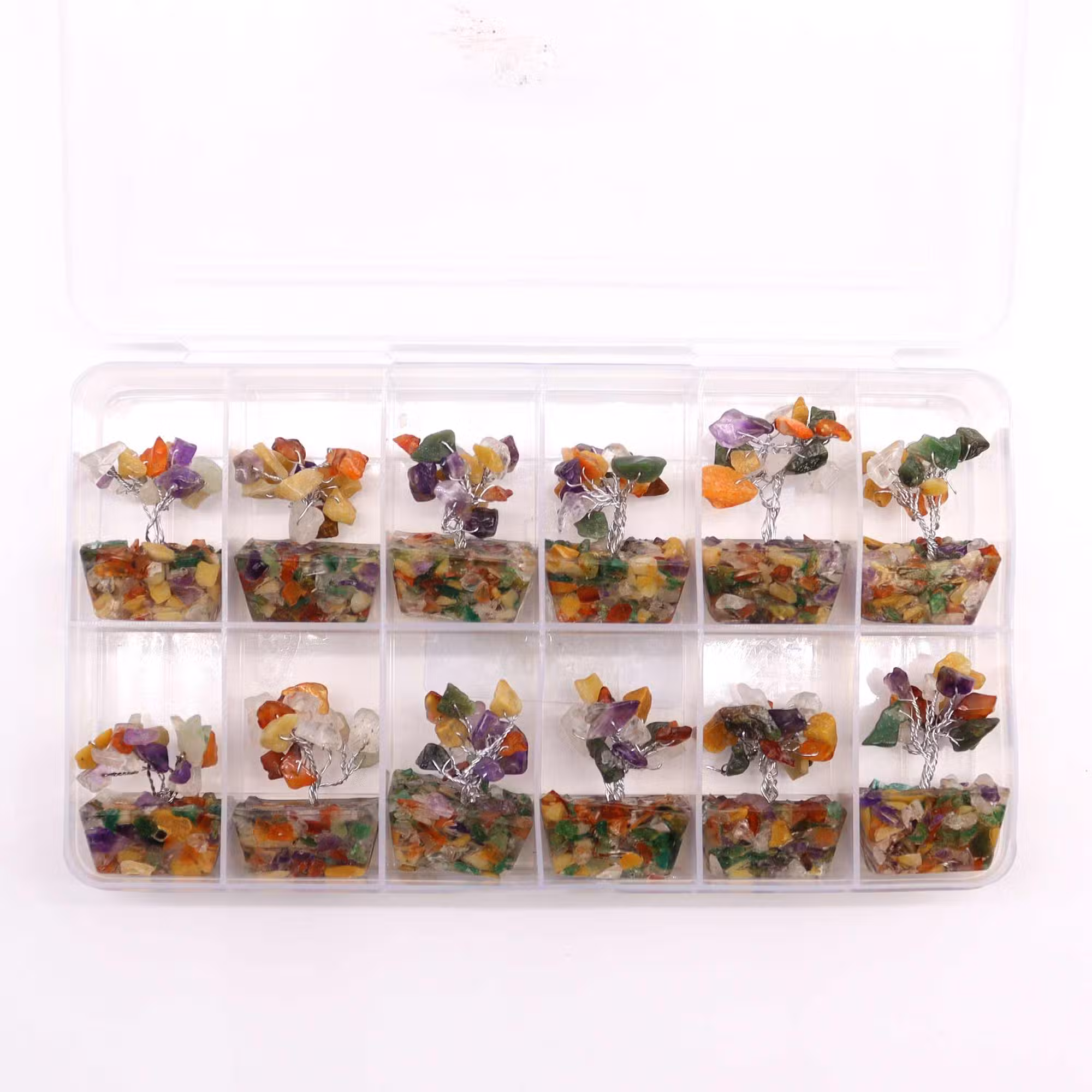 Мини скъпоценно дърво върху оргонитна основа с многоцветни камъни - 3